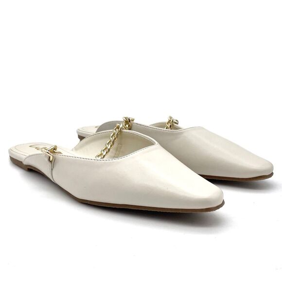 Lulus Lavareta White Chain Pointed-Toe Loafer Slides Cream Off-White Size 7.5 - Picture 8 of 16